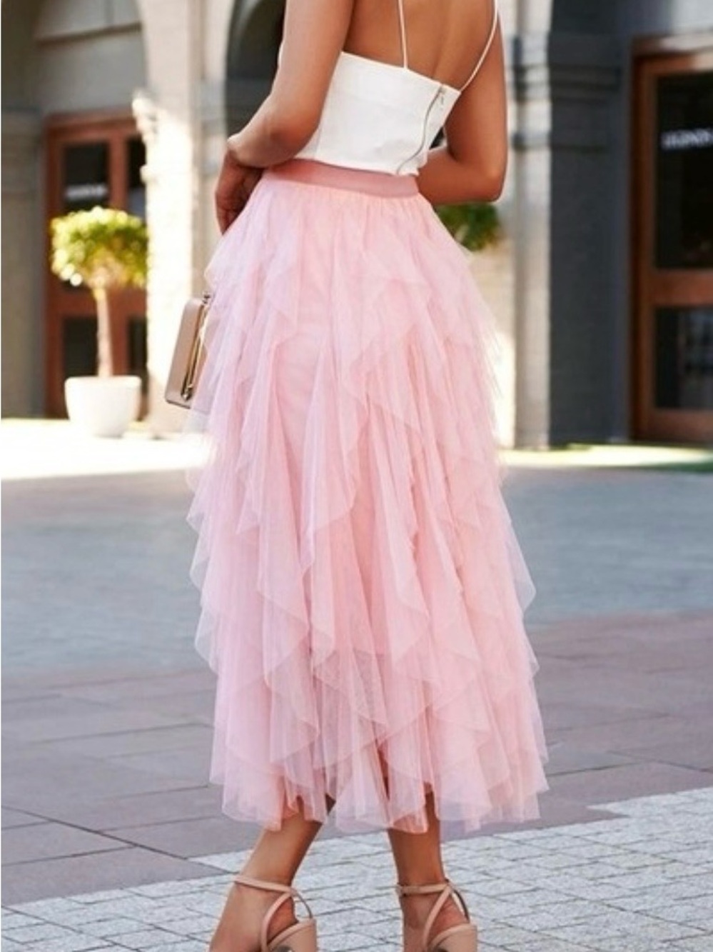 SOLD-Light Pink Layered Tulle Midi Skirt -NEW-Boutique